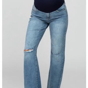 Pink Blush Maternity - Blue Straight Leg Frayed Hem Jeans